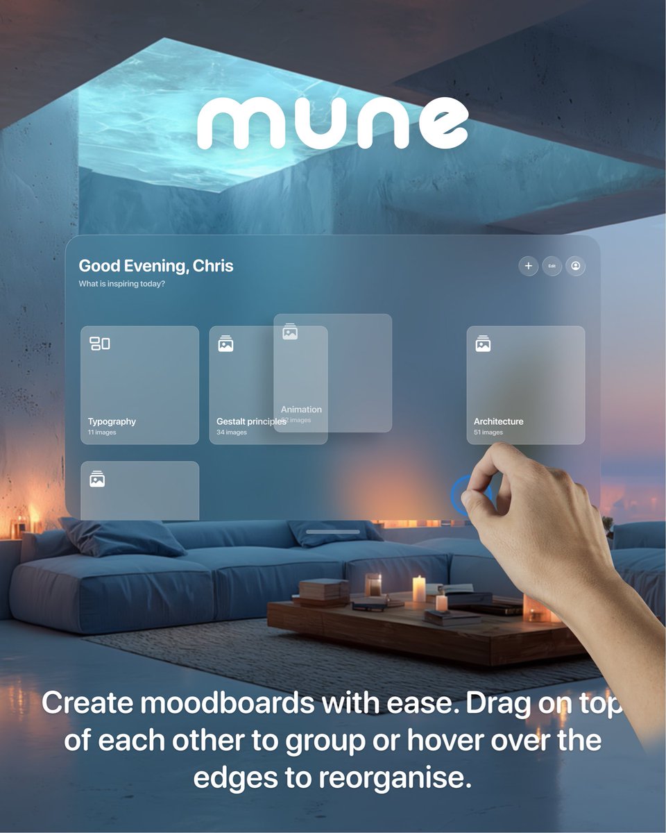 SeventeeSevenVR's tweet photo. Mune - A spatial moodboarding app for vision os is out now and v1.1 with additional gradient sets is en route 🌊 #xr #spatial #productivity #visionpro #mixedreality https://t.co/QBclpASDLS
