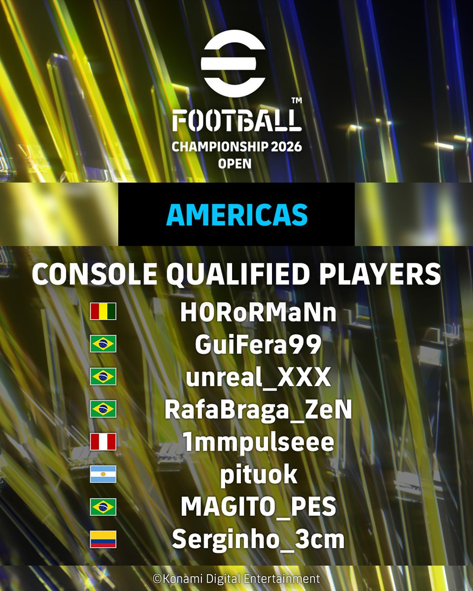 play_eFootball's tweet photo. 【eFootball™ Championship 2026 Open 1st Qualifiers Round 3】

After intense battles, these players have secured their tickets to Regional Finals!

The fight for the top is far from over 🔥

The “2nd Qualifiers” will be kicking off soon!
You could be the next to rise to the world stage⚽️

#eFootball