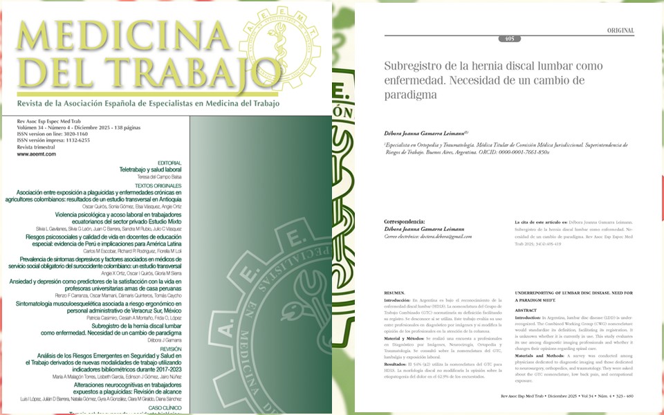 AeemtCom's tweet photo. 📰 Revista de la AEEMT · Volumen 34 · Número 4 · Diciembre 2025

🔬 𝗢𝗿𝗶𝗴𝗶𝗻𝗮𝗹: Subregistro de la hernia discal lumbar como enfermedad. Necesidad de un cambio de paradigma

🇦🇷 Por: Débora Joanna Gamarra 

📖 Artículo completo en la Revista AEEMT https://t.co/5He8FfjJrM https://t.co/dowLrTl6ZN