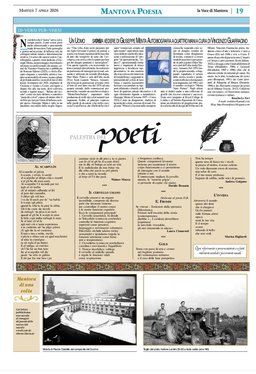 AndreaGalgano_3's tweet photo. Stamattina su La Voce di Mantova, un mio inedito "Gold", scritto il mese scorso a Carrara. Grazie infinite alla grandissima Rosalba Le Favi  ❤️📚 https://t.co/QIurEMXOp2