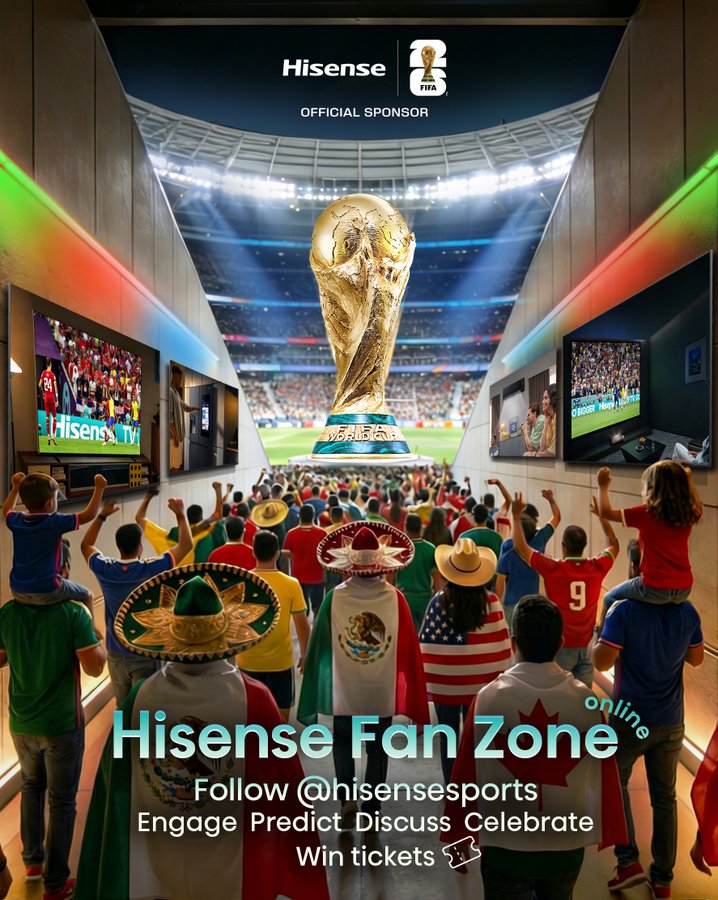 HisenseSports's tweet image. 104 games. 48 teams. One Hisense Fan Zone.
We’re not just watching the game — we’re hosting it.
Engage. Predict. Discuss. Celebrate.
Follow @HisenseSports and don’t miss your chance to win FIFA World Cup 2026™ tickets.
