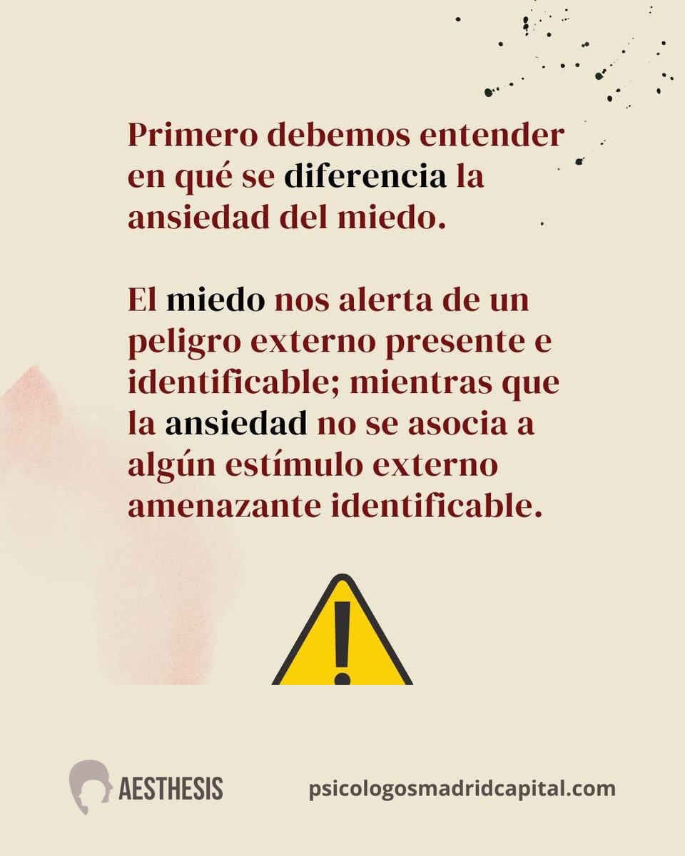 AesthesisPsico's tweet photo. 🤔 ¿Qué función tiene la Ansiedad?
La ansiedad funciona como una señal de alarma del organismo, indica que hay un peligro pero a diferencia del miedo, este peligro no tiene por qué ser tangible, observable o directamente real.

+INFO
https://t.co/7XTswIgmdU https://t.co/5sLTEf54tu