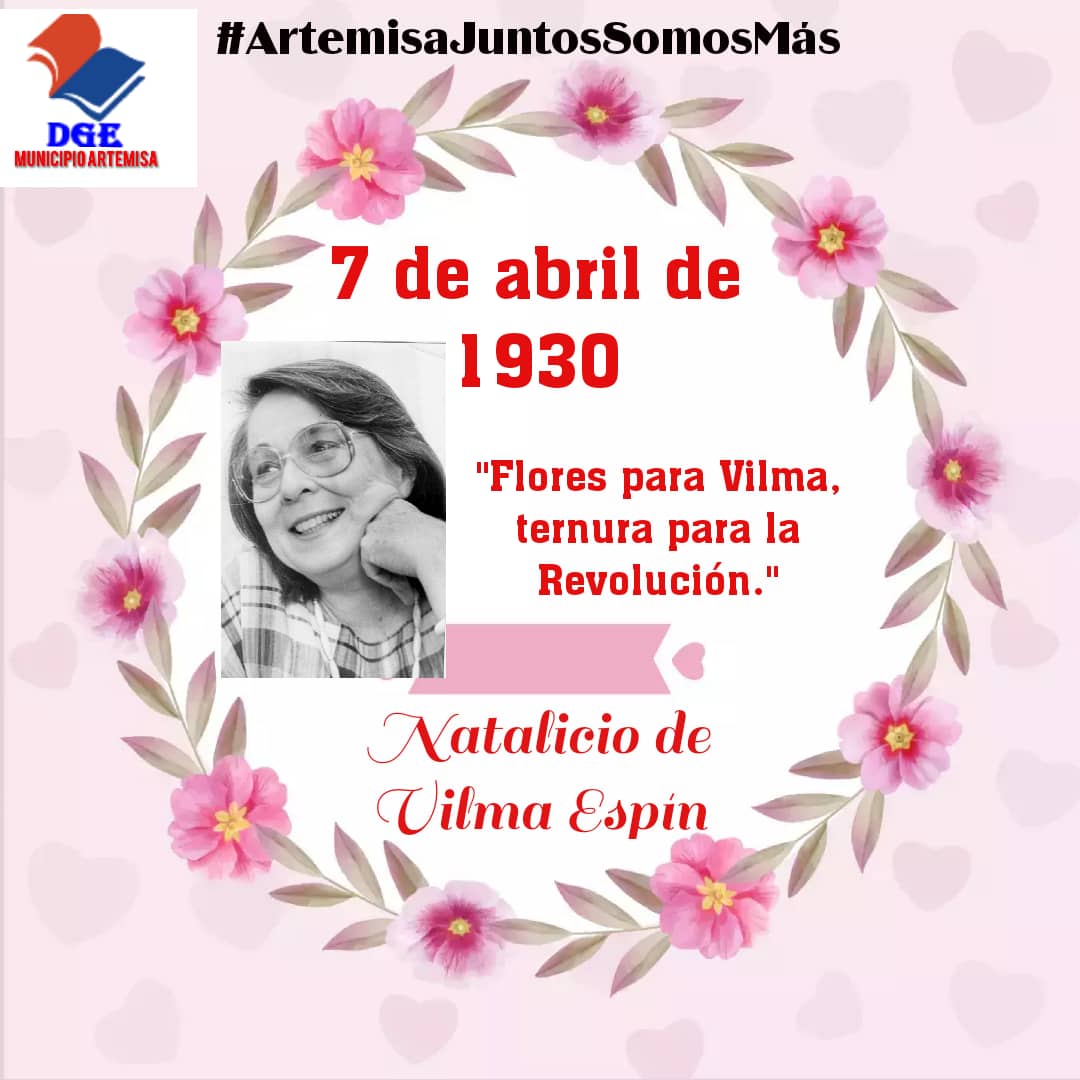 El legado de vilma Espín vive en los ❤ de cada Cubana.  
#UnPuebloEnRevolución
<a href="/cantillo_euler/">Euler Velázquez Cantillo</a>
#ArtemisaJuntosSomosMás <a href="/CubaMined/">MINED</a> <a href="/naimatrujillob/">Naima Ariatne Trujillo Barreto</a> <a href="/yarobyalvarez/">Director Provincial Educación Artemisa</a>  <a href="/EduArtemisa/">DPEArtemisa</a> <a href="/JuanBertico/">Juan Alberto Rodriguez</a> <a href="/GladysArtemisa/">Gladys Martínez Verdecia</a> <a href="/RicardoArtemisa/">Ricardo Concepción Rodríguez</a> <a href="/LidiaAzcuy/">Olga Lidia Hernández Azcuy</a> <a href="/Marlen31443761/">Marlen Triana Mederos 🌷</a> <a href="/YeniuskaM/">Jefa del ETAP Artemisa</a> <a href="/GobiernoArt/">Gobierno Provincial de Artemisa</a>
