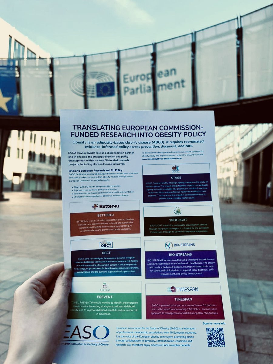 EASOobesity's tweet photo. On #WOD2026, European research projects were shared at the EU Parliament in 🇧🇪 as examples of how obesity research can help bridge towards future EU policy development.
 
These consortia link new evidence, research priorities and Europe’s obesity policy agenda.
#WODEurope https://t.co/C5xF5Yzz1M
