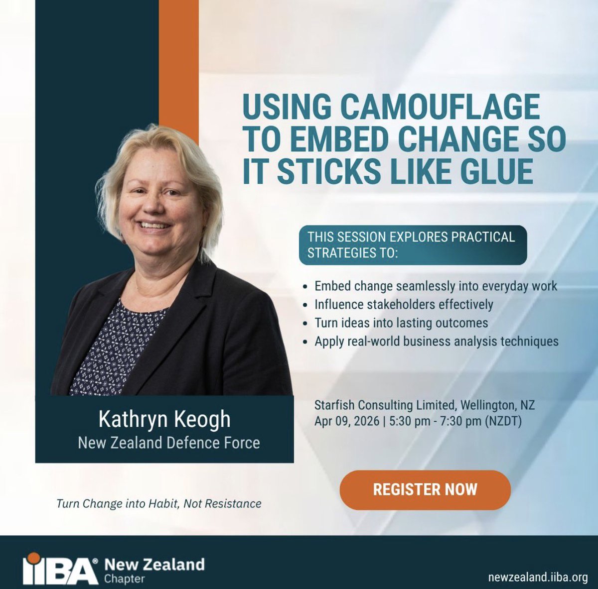 2 DAYS TO GO! 

Join Kathryn Keogh (NZ Defence Force) and discover how to embed change into daily work, so it becomes habit, not resistance.

📅 Apr 9 | 5:30–7:30 PM NZDT
📍 Equinox House, Wellington

🎟️ lnkd.in/eHUFZARX

#ChangeManagement #IIBA #Leadership #Wellington