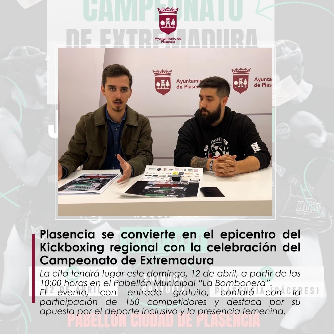 Ayto_Plasencia's tweet photo. Este domingo, el mejor #Kickboxing regional en #Plasencia 🥊
📍 Pabellón Ciudad de Plasencia 
🕙 10:00h 
✅ Inclusivo y con récord de participación. 🎟️ ¡ENTRADA LIBRE!
¡No te pierdas el Campeonato de Extremadura! 👊✨ https://t.co/41SD4PAlNo