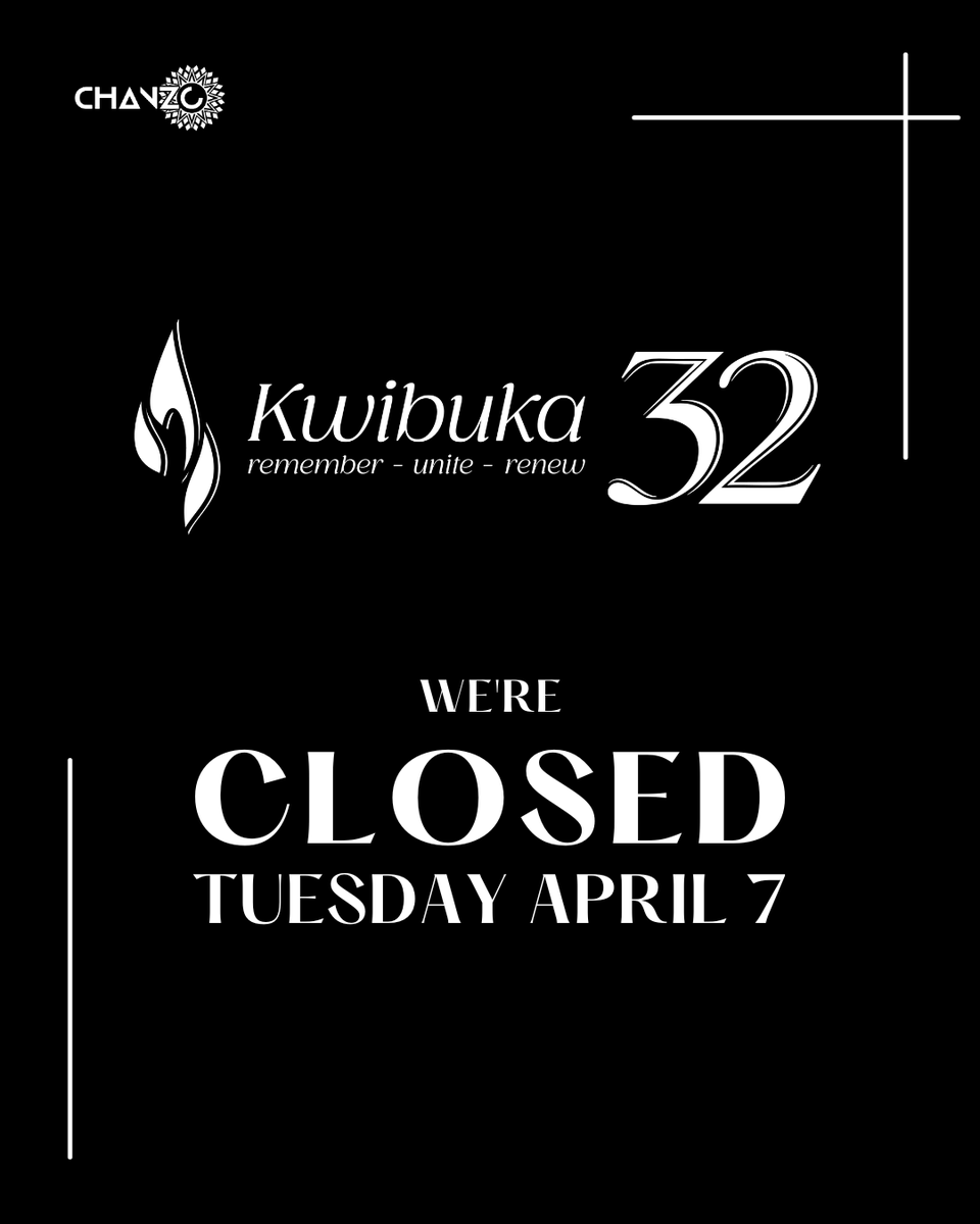 thisischanzo's tweet photo. We are closed today as we join the world in commemorating 30 years since the 1994 Genocide Against the Tutsi.

Normal working hours will resume on Wednesday, April 8th.

#Kwibuka32 https://t.co/G0wjI6HExM