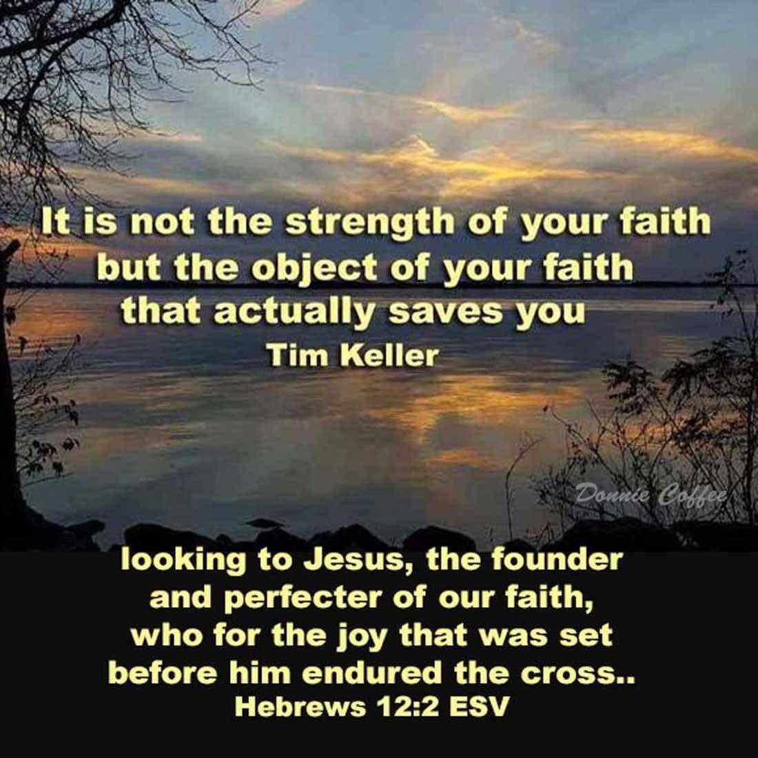 dailyword4you's tweet image. looking to Jesus, the founder and perfecter of our faith, who for the joy that was set before Him endured the cross.. Hebrews 12:2 ESV It's not the strength of your faith, but the object of your faith that actually saves you. #TimKeller.