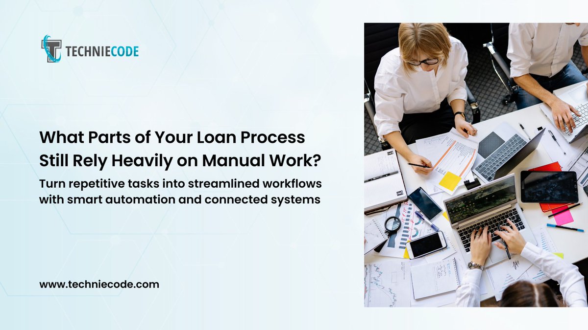 Techniecodeinc's tweet photo. Manual work slows lending down—delays, errors, and missed opportunities follow. Techniecode streamlines operations with smart automation and optimized workflows, helping your team process faster, stay consistent, and scale without extra effort.
Know more: https://t.co/JWz9IsdojK https://t.co/xe7dcHFXYr