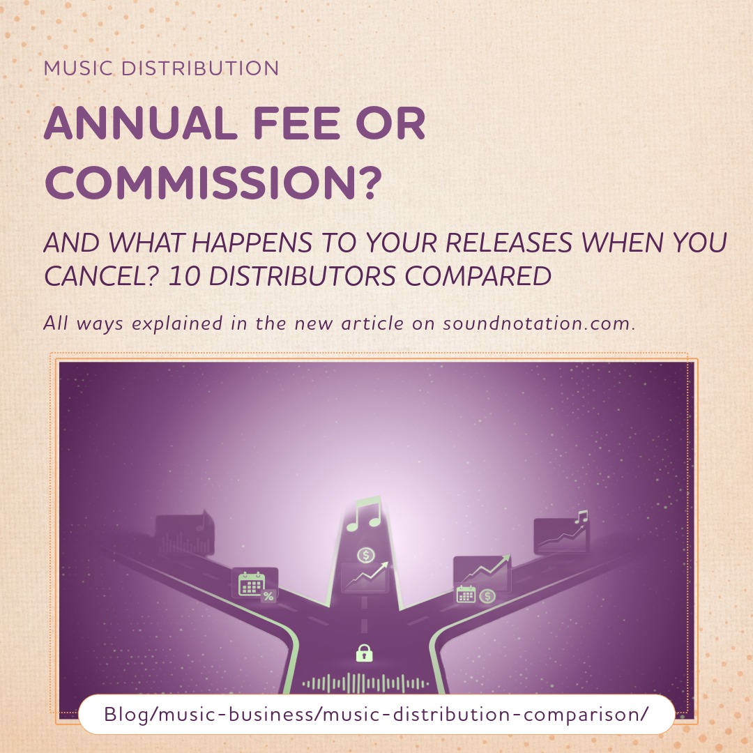soundnotation's tweet photo. Annual fee or commission? And what happens to your releases when you cancel? 10 distributors compared → https://t.co/qX31PE5VLB 
#MusicDistribution #MusicBusiness #MusicLabel https://t.co/95jusOlgGA