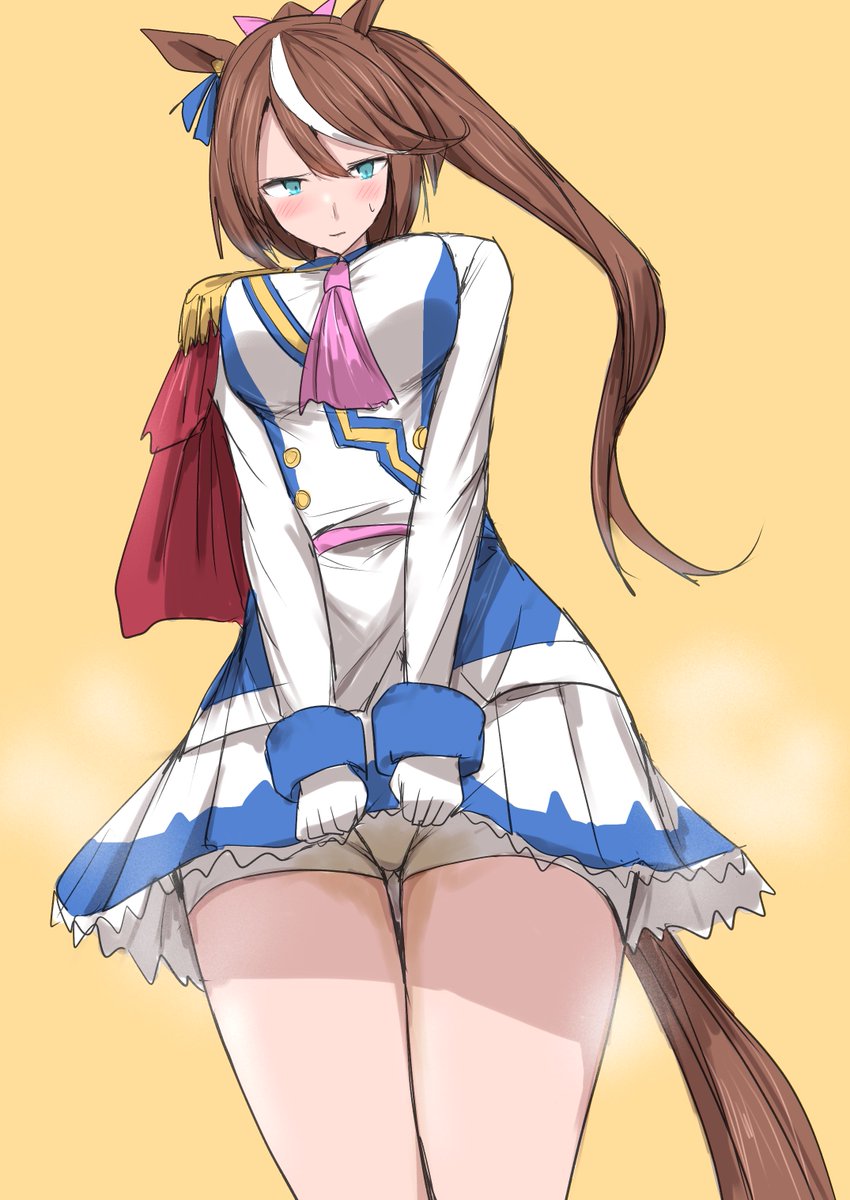 お題の通常勝負服おしっこおもらしテイオーを中の短パンが見えるアングルで。です。 