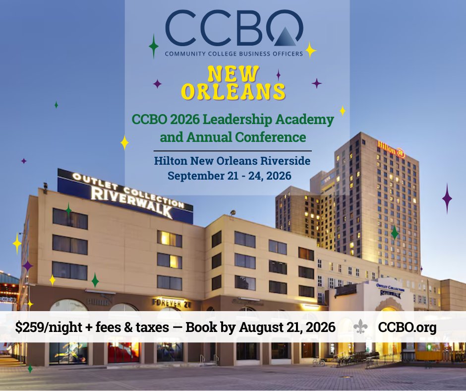 CCBONational's tweet photo. Lock in your stay at the Hilton New Orleans Riverside for the CCBO Leadership Academy and Annual Conference and secure the discounted rate through August 21, 2026:  https://t.co/vBbgr3DOgT

#CCBO2026 #LeadershipAcademy #HigherEdevents #CommunityColleges #Conference2026 #CPE https://t.co/sp0CyJv13i