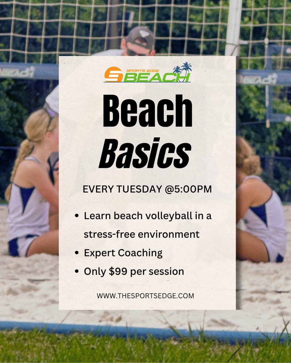 SportsEdgeAth's tweet photo. New to beach volleyball? We got you 🤝🏐 Beach Basics starts TODAY. Secure your spot here 👉 https://t.co/wis4Y4QR47 #beachvolleyball #developmental #backtobasics https://t.co/DwJgPfiB0I
