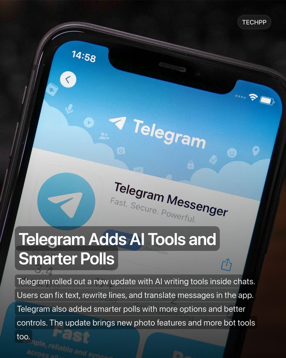 techpp's tweet image. Telegram Adds AI Tools and Smarter Polls

#Update #Telegram #Tools #Smarter #Polls #AI #TelegramUpdate #MessagingApp #TechNews #Android #iOS