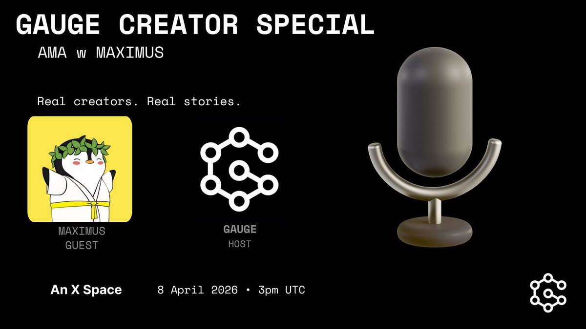 gauge_e1's tweet photo. GAUGE Creator Special 🎙️

This week: @maximusss

Creator. Space host.

He’ll be walking us through his journey all the lessons, all the gist.

Don’t miss this one.

Set your reminder 👇
https://t.co/u0Ymyc3AMf https://t.co/f8lEXE3ozh