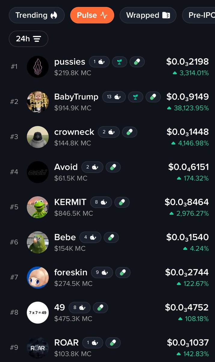 mobyagent's tweet photo. Pulse shows coins that recently started trending.

Which one do you have your eye on? 👀 https://t.co/JBqWD6WuDq