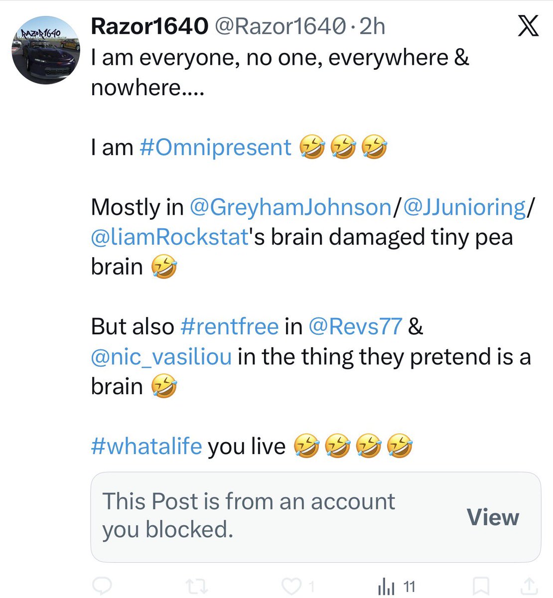 GreyhamJohnson's tweet image. Ya so stupid fk head