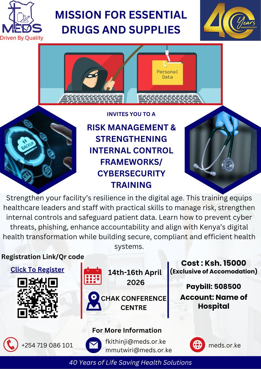 meds_kenya's tweet photo. https://t.co/zr5anfNyrA
Here is the registration link:
https://t.co/eINs0omRsy
#SecureData
#digitalHealth
#DrivenByQuality https://t.co/F6VpBK02Z8