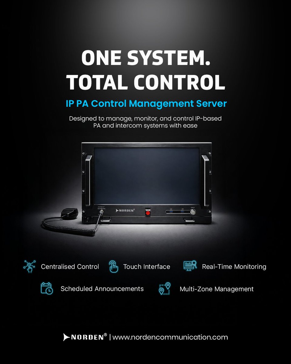 NordenGlobal's tweet image. Who’s in control when every second counts? 🎙️

Norden’s IP PA Control Server centralizes announcements &amp;amp; intercoms with real-time control.

Stay ready: whatsapp.com/channel/0029Va…

#IPPA #PublicAddressSystem #SmartCommunication #SecuritySystems #NordenCommunication