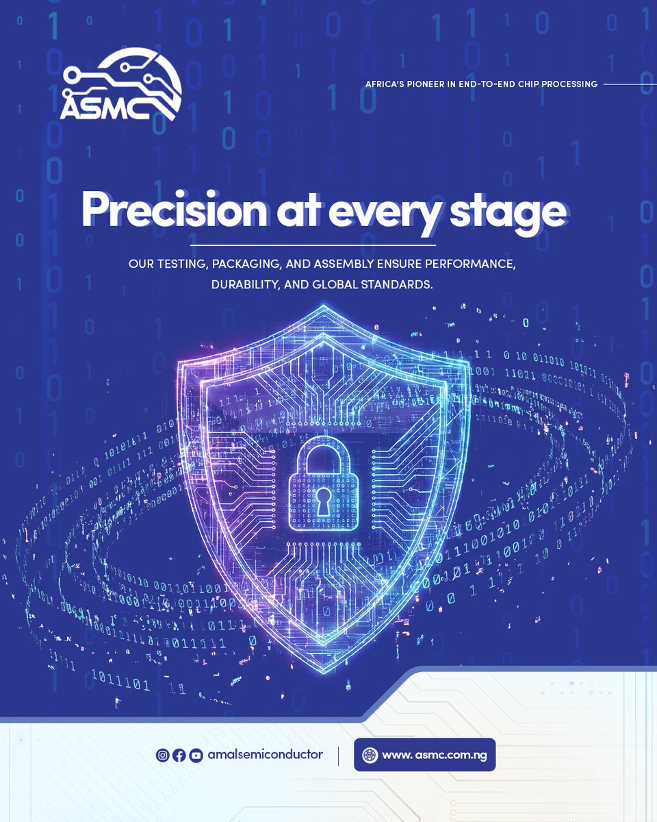 AmalSemicon's tweet image. Precision at every stage. Our testing, packaging, and assembly ensure performance, durability, and global standards.

 Learn more about our testing and packaging expertise at info@asmc.com.ng 

#ASMC #SemiconductorTesting #ChipPackaging #AdvancedManufacturing