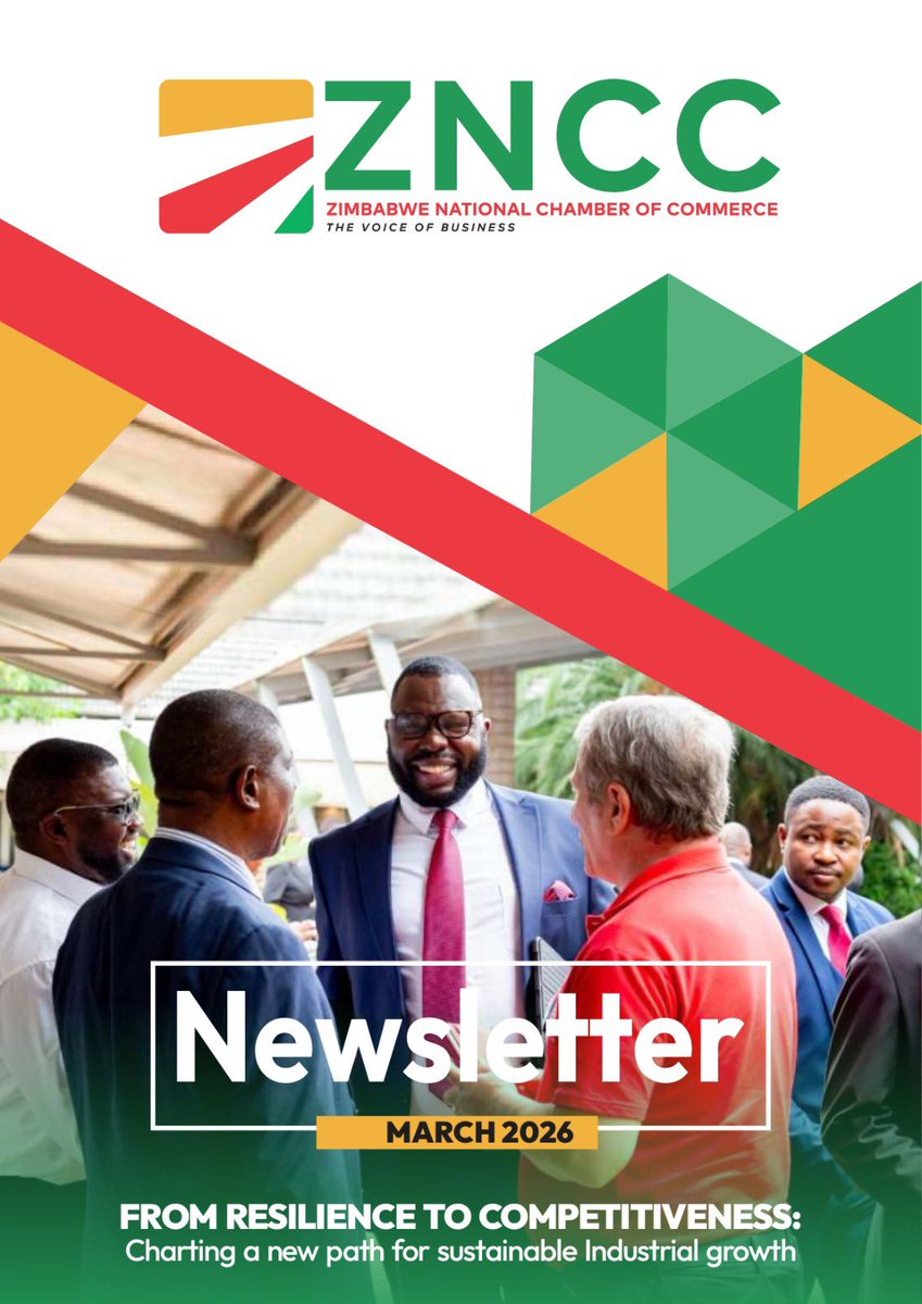 ZNCCNational's tweet photo. The ZNCC March 2026 Newsletter is now out!

This edition highlights our recent engagements on key policy and operational issues affecting business, including discussions on the National Standard Price List for public procurement, Zimbabwe’s response to the ongoing Middle East conflict, and high-level consultations on industrial policy and macroeconomic stability.

We also share updates on preparations for the 2026 Zimbabwe International Trade Fair – Africa Connect Symposium, upcoming private sector dialogues, and provide economic insights for the month of March.

Read more here: https://t.co/QeebnlmZR8

@ZNCCNational @MugagaTakunda @melodykaingidza