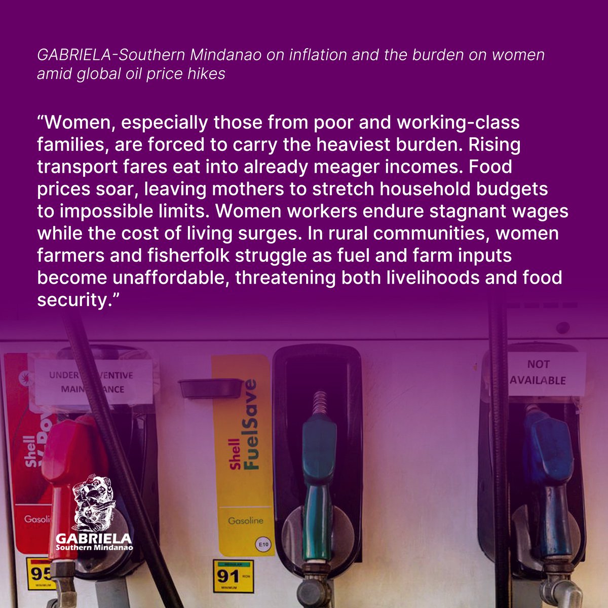 GABRIELA-Southern Mindanao on inflation and the burden on women amid global oil price hikes 🧵

The US-Israel war of aggression has driven oil prices to astronomical levels, unleashing a wave of inflation that grips the Philippines...