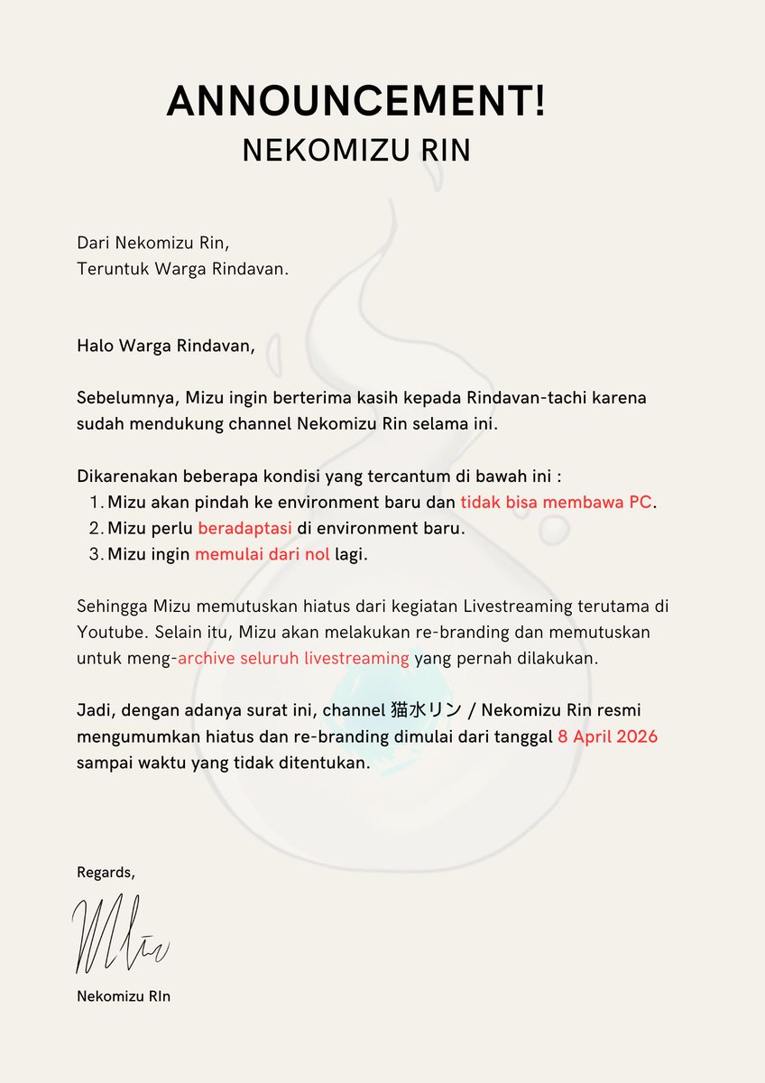 Halo Rindavan, ada pengumuman nih!
Jangan lupa dibaca~

Love you guys <3

#mizuannounce