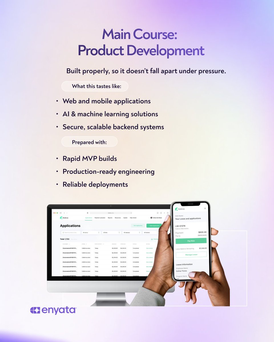 EnyataHQ's tweet photo. Every dish is specially curated to your needs.

You're in the right place.
Make your choice now. We're awaiting your order.
Right here: partnerships@enyata.com or call +234 810 7595 941.

#ProductDevelopment #SoftwareEngineering #DigitalProducts #TechPartner #Enyata https://t.co/7e1XeUR8BT