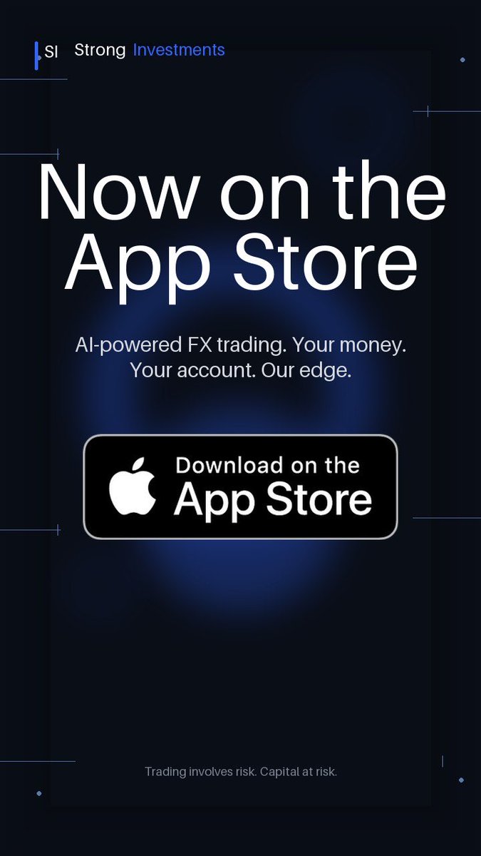 StrongInvest_'s tweet photo. Strong Investments is now live on the App Store. 🚀

AI-powered FX trading. Your money. Your account. Our edge.

Start free on demo — no personal funds needed.

👉 https://t.co/aHw3JZ9mwG

Trading involves risk. Capital at risk. https://t.co/l4Psyh05mF
