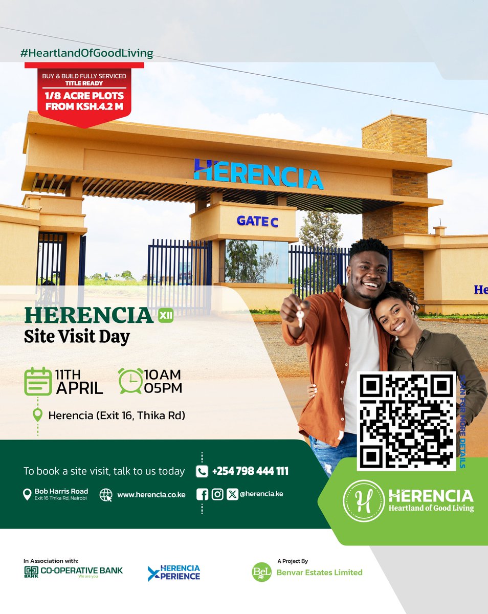 Join us for our Open Day, this Saturday, on the 11th April at the Herencia project site 🌿🏡 in partnership with <a href="/Coopbankenya/">Co-op Bank Kenya</a>.
Experience the land firsthand, engage with our team, and gain a clear understanding of what makes #theHeartlandofGoodLiving a worthwhile investment.