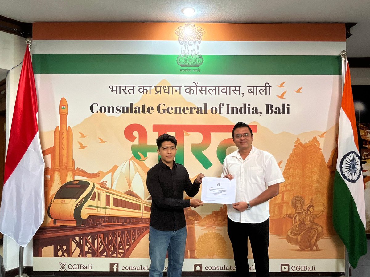 cgibali's tweet photo. Consul General Dr. Shashank Vikram met and congratulated the #ITEC awardees Mr. Muhammad Alfiyan Chairi Hakim and Mr. Kristanto Setyo Utomo from from West Nusa Tenggara and East Nusa Tenggara Central Bureau of Statistics, on their selection for the Specialised Programme at C-DAC, Noida, from 8 to 21 April 2026.

Under the ITEC Programme, the Government of India provides fully funded scholarships, demonstrating its commitment to capacity building in partner countries, including Indonesia.

#CapacityBuilding #IndiaIndonesia #MitraSelamanya