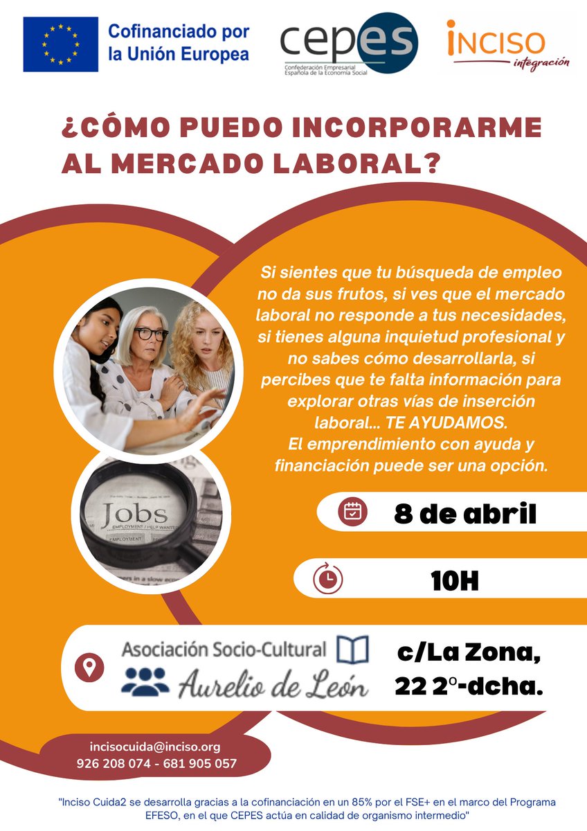 CuidaInciso's tweet photo. 🤔¿𝗤𝘂𝗶𝗲𝗿𝗲𝘀 𝗶𝗻𝗰𝗼𝗿𝗽𝗼𝗿𝗮𝗿𝘁𝗲 𝗮𝗹 𝗺𝗲𝗿𝗰𝗮𝗱𝗼 𝗹𝗮𝗯𝗼𝗿𝗮𝗹 𝘆 𝗻𝗼 𝘀𝗮𝗯𝗲𝘀 𝗰𝗼́𝗺𝗼?  

📌Mañana en 𝗧𝗮𝗹𝗮𝘃𝗲𝗿𝗮 𝗱𝗲 𝗹𝗮 𝗥𝗲𝗶𝗻𝗮 taller sobre 𝗘𝗺𝗽𝗿𝗲𝗻𝗱𝗶𝗺𝗶𝗲𝗻𝘁𝗼 𝘆 ��𝗰𝗼𝗻𝗼𝗺𝗶́𝗮 𝗦𝗼𝗰𝗶𝗮𝗹

@CEPES2 #FSE+ @asc_aureliodl https://t.co/BHEK0s2jxE