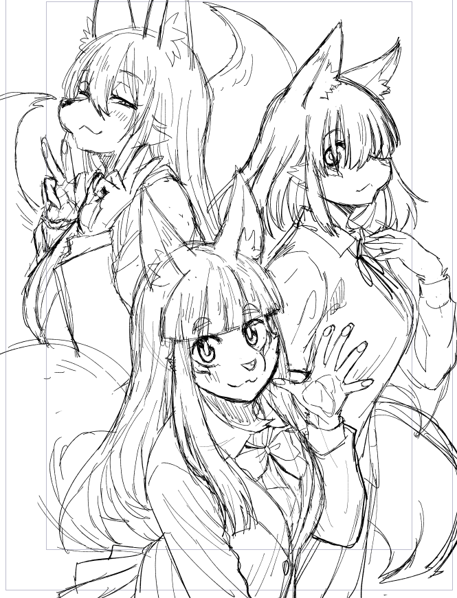 久しぶりの三姉妹描いてる 