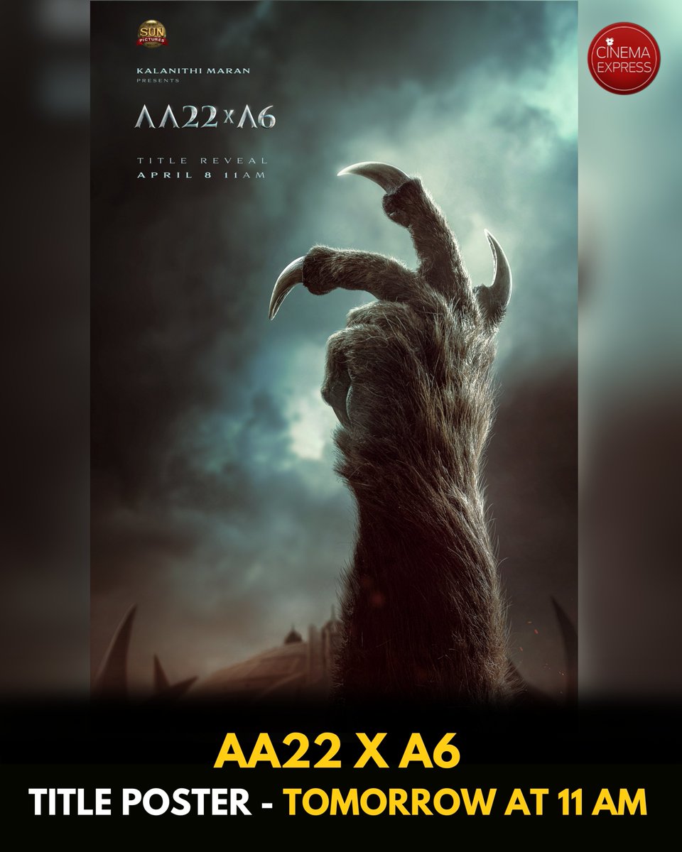 XpressCinema's tweet photo. AA22 x A6 Title Poster - Tomorrow at 11 AM🔥🔥| #CinemaExpress
#AlluArjun #Atlee #DeepikaPadukone #SaiAbhyankkar #Titleposter https://t.co/njwirftIdM
