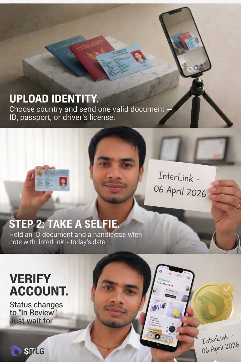 sshah678774's tweet photo. Pass KYC on InterLink V5.0!

🟢 ✔️ Upload valid ID
🔵 ✔️ Selfie + “InterLink + date”
🟣 ✔️ Show app &amp; ITLG balance

⬆️ Submit &amp; wait ⏳
Stay real. Get verified 🔐

#InterLink #KYC #ITL #ITLG https://t.co/Kg7kdODNR6