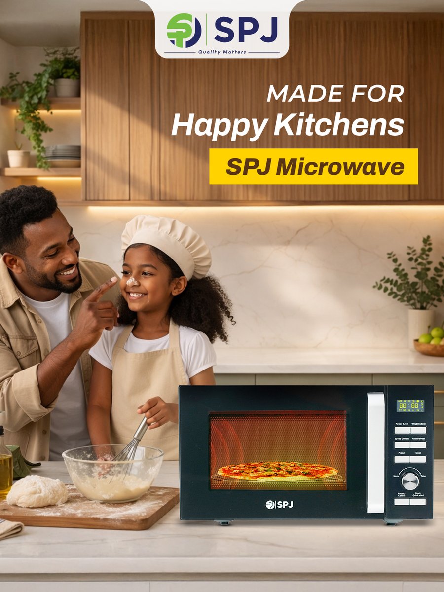 SPJElectronics's tweet image. Kitchens aren't just for cooking; they’re for the laughs, the flour-covered noses, and the moments that matter. 
The SPJ Microwave is designed to fit perfectly into your family’s rhythm.

#SPJ #QualityMatters #HappyKitchens #FamilyMoments #KitchenEssentials