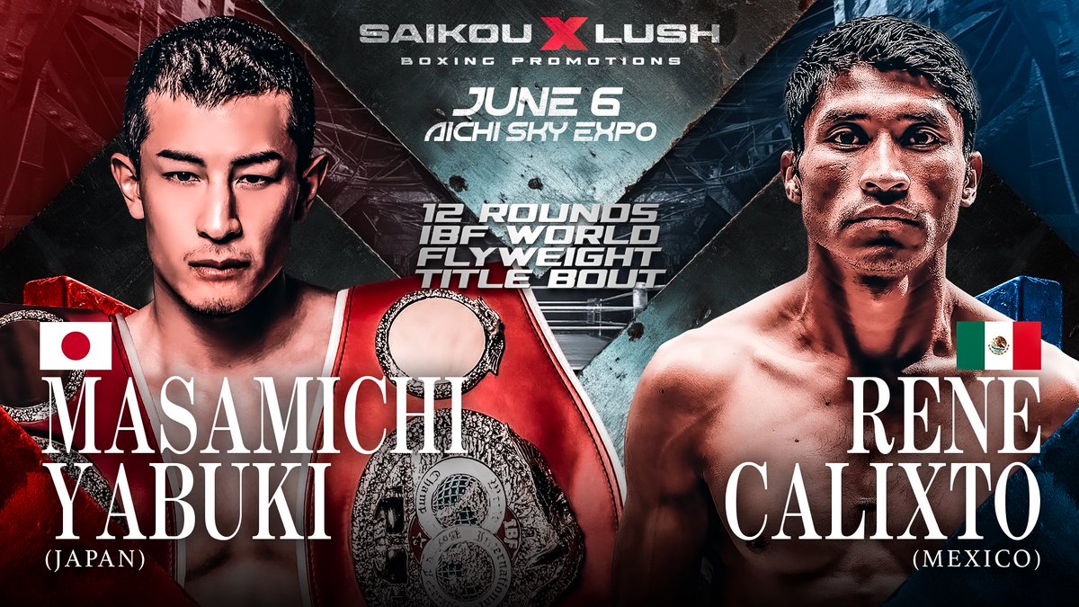 3150Fight's tweet photo. 【6月6日(土)SAIKOULUSH愛知大会でダブル世界タイトルマッチを開催】

7日、愛知県内のジムにて6月6日(土)に愛知国際展示場で開催する「SAIKOULUSH愛知大会」の発表記者会見が行われ、IBF世界フライ級・IBF世界スーパーフライ級のダブル世界タイトルマッチが発表されました。

世界戦3連続KO勝利中のIBF世界フライ級王者の矢吹政道（緑）は同級5位レネ・カリスト（メキシコ）相手に2度目の防衛戦に臨みます。

IBF世界スーパーフライ級王者のウィリバルド・ガルシア（メキシコ）は同級3位アンドリュー・モロニー（オーストラリア）を相手に指名試合での防衛戦となります。

その他の豪華アンダーカードは後日発表されます。

お楽しみに。