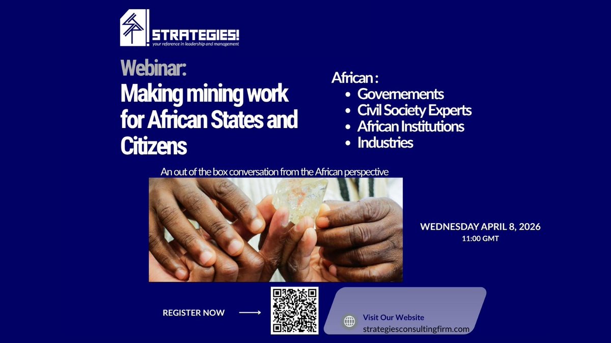 Strategies_'s tweet photo. 1 Day to Go!
Africa is rich in minerals… but are its people truly benefiting?
Join our upcoming webinar:
“Making Mining Work for Africa States and Citizens”
We’ll explore: Governance gaps, Revenue transparency, How to ensure real impact for citizens.
https://t.co/SqnyWQSC94 https://t.co/p3XlTo5pqU