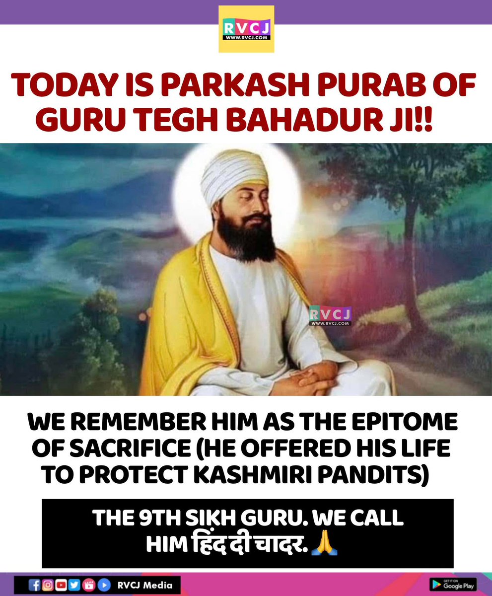 RVCJ_FB's tweet photo. Parkash Purab of Guru Tegh Bahadur Ji!!🙏🏻🙏🏻 https://t.co/e0PBBdpUdi