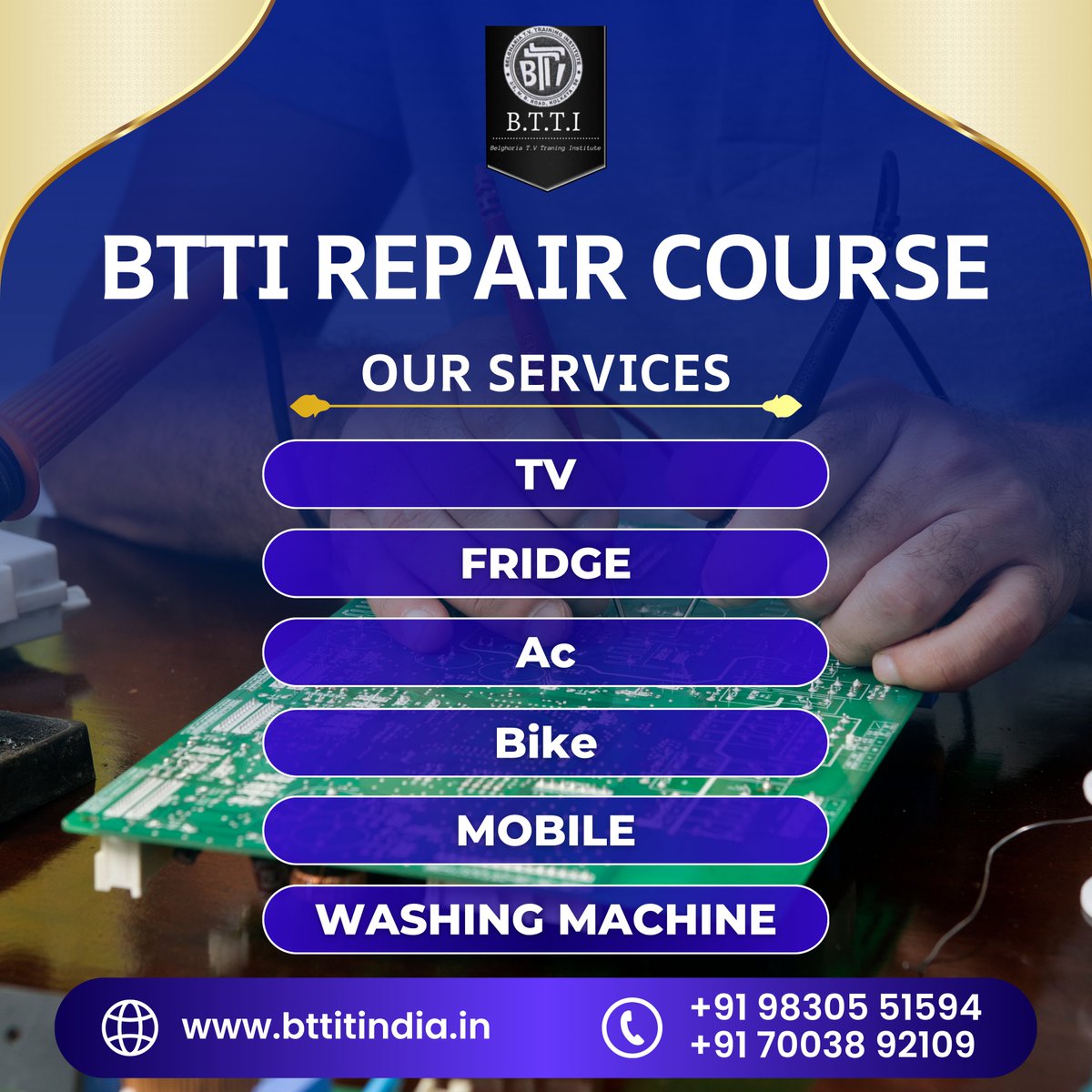BttiIndia's tweet photo. Upgrade your future with BTTI Repair Courses 🔧📺❄️
Learn TV, Fridge, AC, Mobile &amp; more with hands-on training + placement support.

📞 +91 98305 51594 / +91 70038 92109
🌐 https://t.co/a1v0eO42rw

📍 BTTI Belgharia
👉 Enroll today!

#BTTI #SkillDevelopment #CareerGrowth https://t.co/apXHLpzm3e