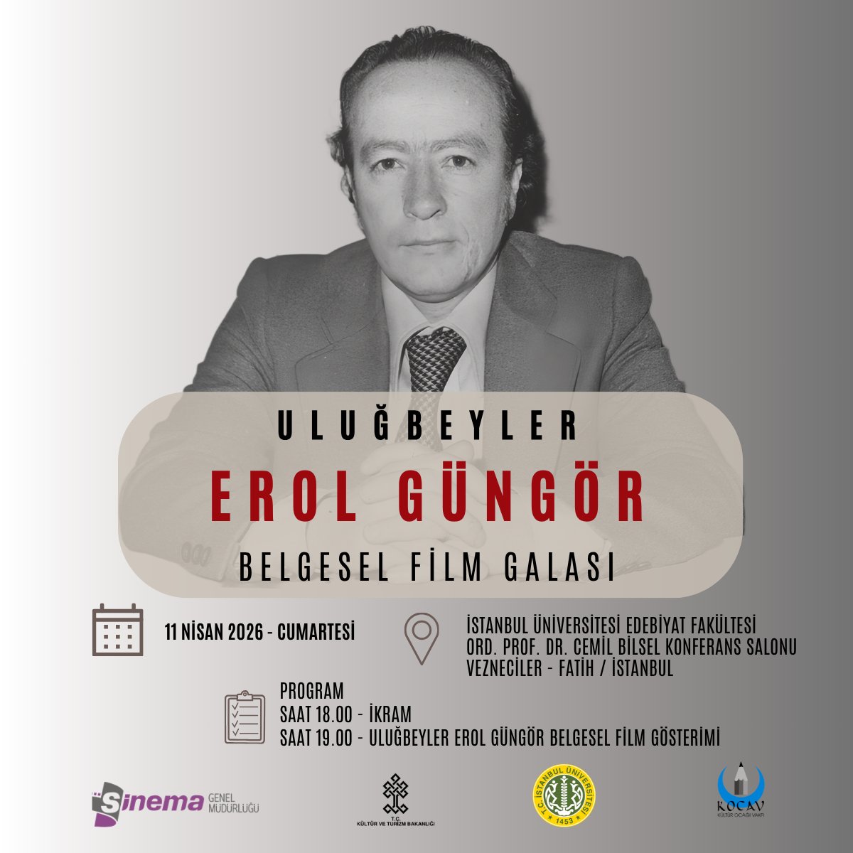 kulturocagi's tweet photo. Türk düşünce hayatının müstesna isimlerinden, fikirleriyle bir döneme ve sonraki nesillere yön veren merhum Prof. Dr. Erol Güngör’ün hayatını, düşünce dünyasını ve ilmî mirasını konu alan, “Uluğbeyler Erol Güngör” belgesel filmimizin gala gösterimine davetlimizsiniz... https://t.co/SSrJ1DiRv7