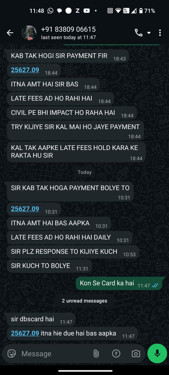 lawyerpanel003's tweet photo. I am facing serious harassment from recovery agents of They are using abusive language and continuously calling and threatening me, which is completely unacceptable As per Reserve Bank of India guidelines such behavior Dangerous #Harassment #BankComplaint
@RBI
@digibank https://t.co/T0wZGgbinV