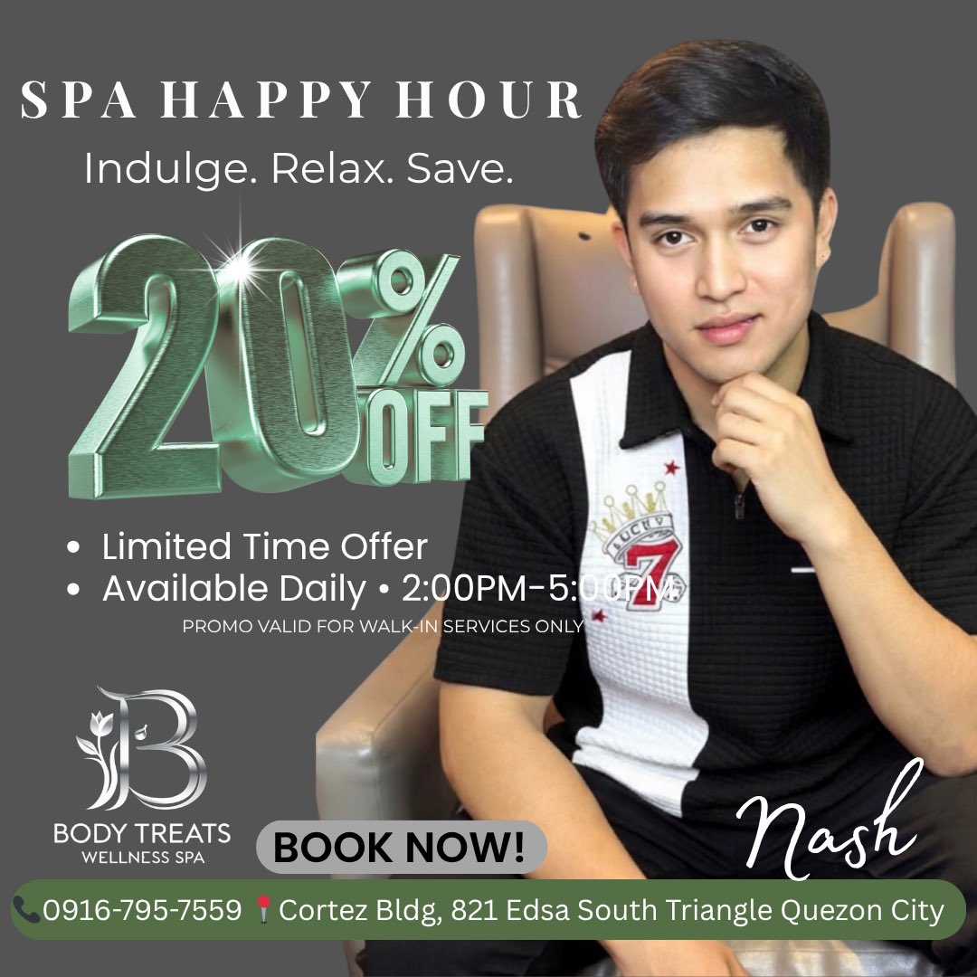 bodytreatsQC's tweet photo. Spa Happy Hour is ON 😉
Relax. Indulge. Save.
✨ 20% OFF for walk-in service only
⏰ 2:00 PM – 5:00 PM
Don’t miss your chance to unwind today.
#SpaHappyHour #RelaxNow #BodyTreats https://t.co/LyBIY1K1VV