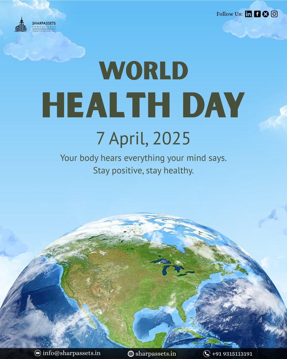 sharpassetsin's tweet photo. True Wealth Begins with Good Health and Peace of Mind. 🌍🏡

📞 Get in touch with SharpAssets for exclusive offers &amp; tailored investment guidance:
🏡 https://t.co/VZ6dxlgkFm
📞 +91 93151 13191

#WorldHealthDay #SharpAssets #HealthyLiving #PeaceOfMind #RealEstateInvesting https://t.co/M1NyKUsTTr