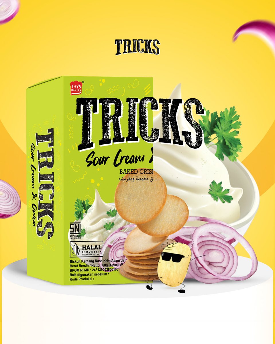 trickscrisps's tweet photo. Ayo kenalan sama varian baru kita, Tricks Sour Cream &amp; Onion 💚

Perpaduan rasa asam creamy khas  Sour Cream dan gurih dari Onion, rasanya beda dari yang lain. Sekali buka langsung habis karena senagih itu 🤤

Ada yang udah pernah coba?

#TricksCrisps #SnackTricks https://t.co/xwfoyPNGoe