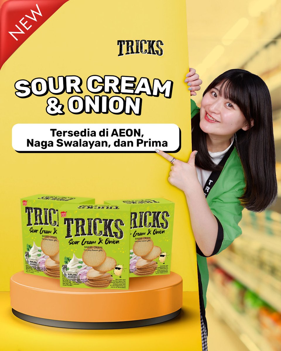 trickscrisps's tweet photo. Waktunya cobain yang baru ‼️

Tricks Sour Cream &amp; Onion hadir dengan rasa asam gurih yang bikin tiap gigitan makin nikmat 💚

Sekarang sudah bisa kamu temuin di AEON, Naga Swalayan, dan Prima. Cusss langsung cari di toko terdekatmu!

#TricksCrisps #SnackTricks https://t.co/rLp036pH4T