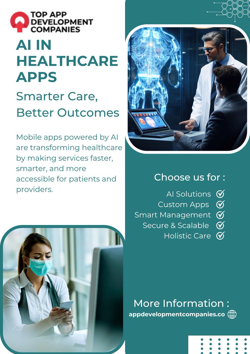 topappcompanies's tweet image. 🚀 AI is transforming healthcare apps!
Smarter care, faster services &amp;amp; better outcomes for patients.
Build secure, scalable &amp;amp; intelligent healthcare solutions today.
#AI #HealthcareApps #AppDevelopment #DigitalHealth #Innovation
