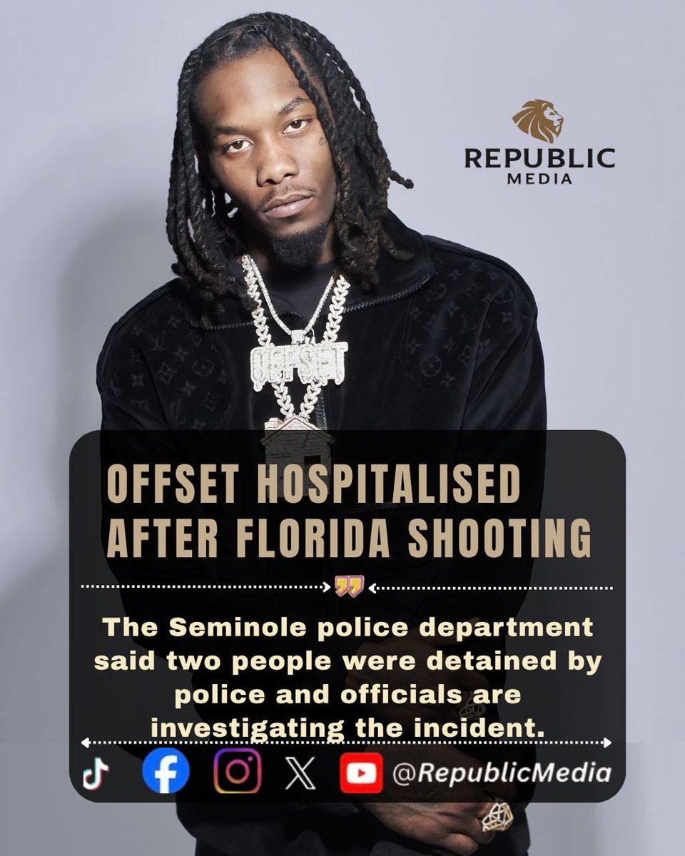 His spokesperson confirmed he is receiving treatment in hospital and “closely monitored.” Police said two suspects were detained and assured the public there is no ongoing threat.  
#RepublicMedia #offset #migos #cardib
