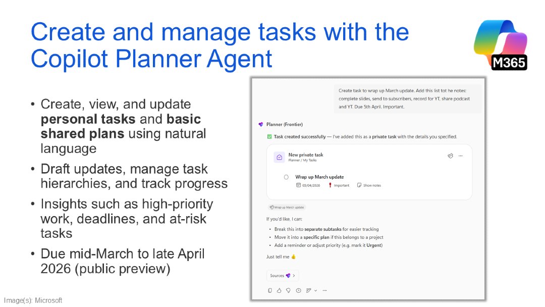 SuperSimple365's tweet photo. 🔜 Create and manage tasks with the Copilot Planner Agent.

🔗 Read more: https://t.co/4ESJW87iKV

📆 Due late April to early May 2026.

🆕 See what else is new for #Copilot https://t.co/pFgxUusSl2. https://t.co/GSdKZD9lyD