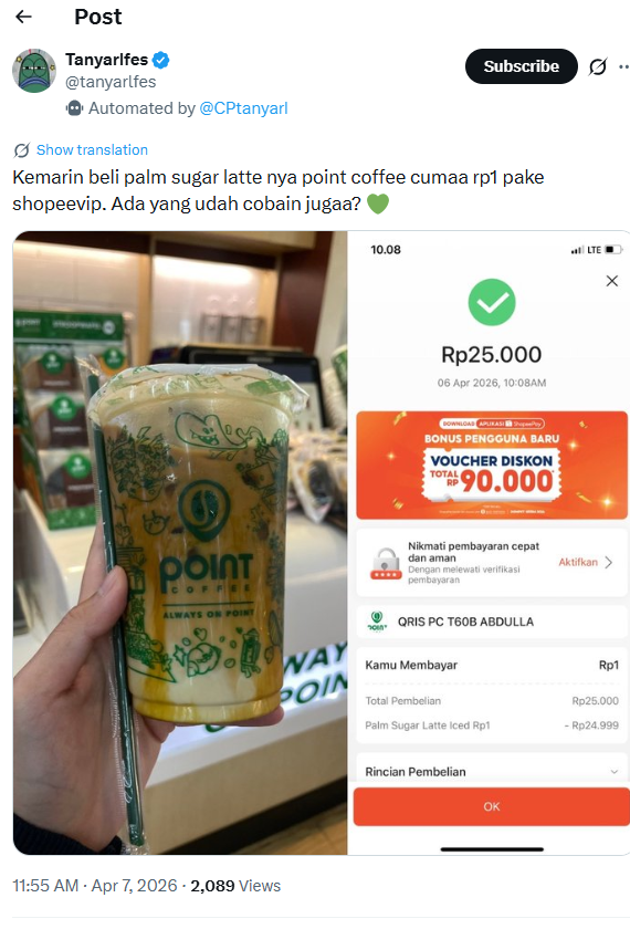 artstudiooz's tweet photo. sini kumpul, gue kasih tau kalian langganan shopeevip  bisa dapet point coffee cuman 1 rupiah #ShopeeVIPPointCoffeeRP1 https://t.co/92Km69vshc